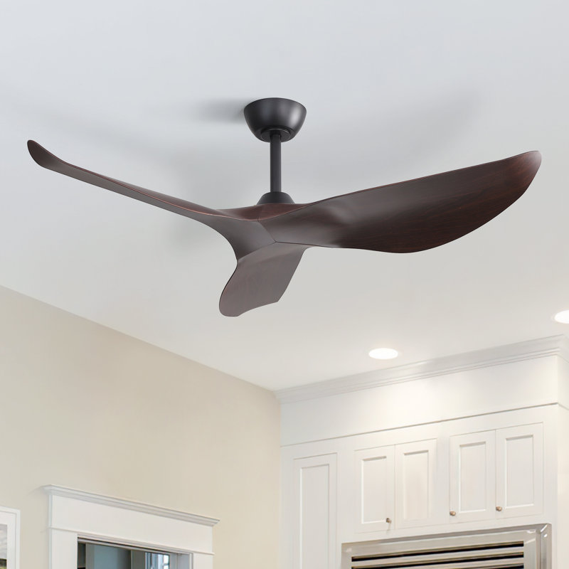 Kemp 52" 3 -ABS-Blade Propeller Modern Ceiling Fans no Light and with Remote Control, Black/Burgundy