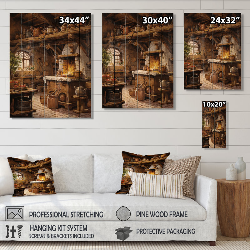 Nourriture, cuisine rustique I sur bois, H 40 po x l 30 po x P 0,78 po