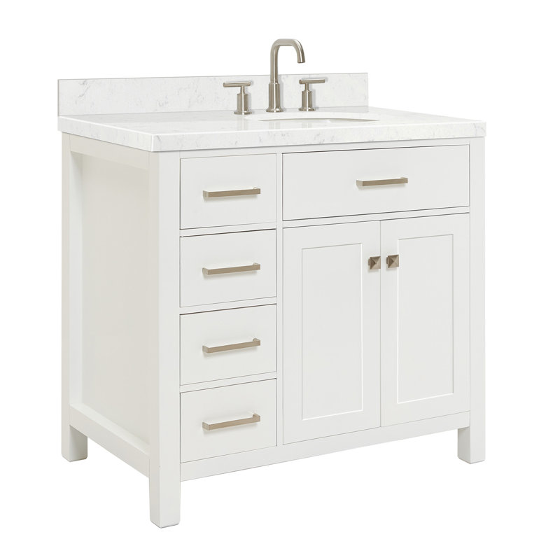 8_ARIEL Bristol 42 Single Sink Bathroom Vanity with Carrara White Quartz, 36", White, Oval