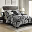 Très grand lit - 7 pièces en coton imprimé noir avec de superbes coussins au motif complexe-125396531-125396532