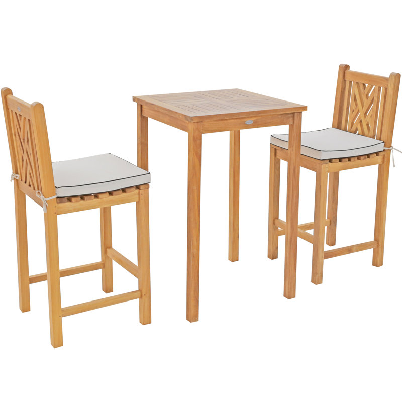 Outdoor 3 - Piece Teak Bistro Set with Cushions, 27" L x 27" W x 43" H