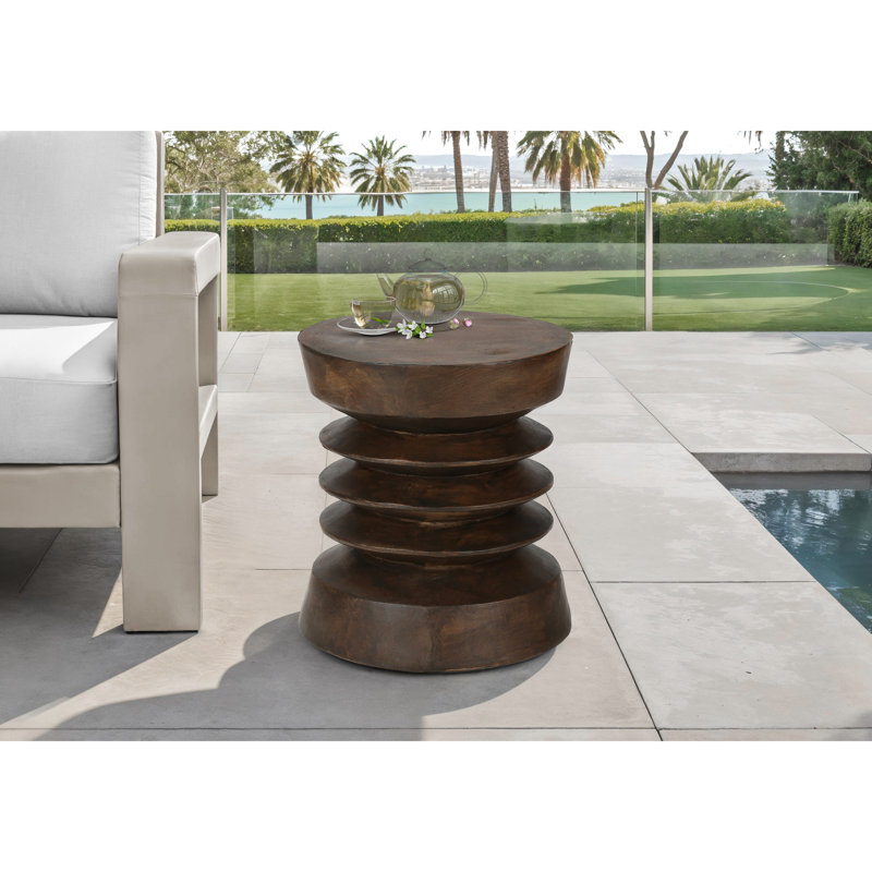 Table d'appoint ronde en noyer de 63,5 cm de hauteur, table de chevet intérieure/extérieure moderne pour salon, chambre contemporaine