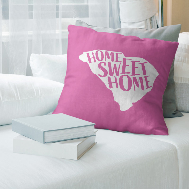Coussin Home Sweet, 26 po x 26 po, Caroline du Sud, Rose