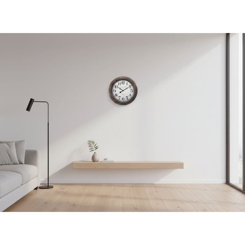 Clocks, 20" Round, Wall Clock, Antique Brown, Transitional