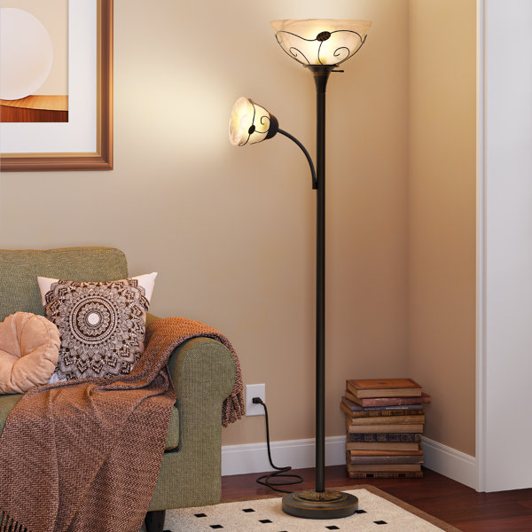 Winston Porter Rickson 71 Traditional Torchiere Floor Lamp with Alabaster Glass Shades | Wayfair Rickson 71 Traditional... 