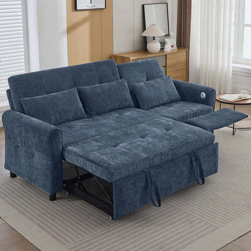Canapé convertible 2 en 1 de 82 po: 3 places avec couchette et fauteuil inclinable réversible, Bleu