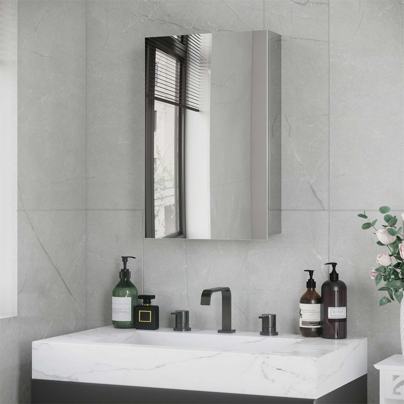 Armoire à pharmacie murale avec miroir Kleankin, solution de rangement pour salle de bain avec porte à charnières et tablettes pour une organisation efficace