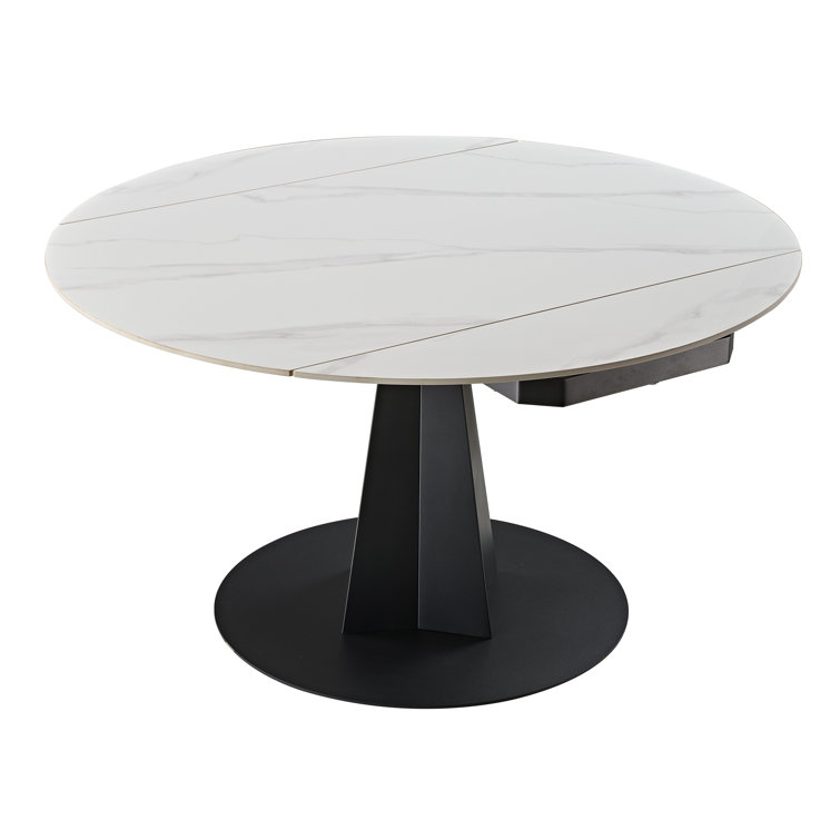 Modern Round Extendable Dining Table With Black Base