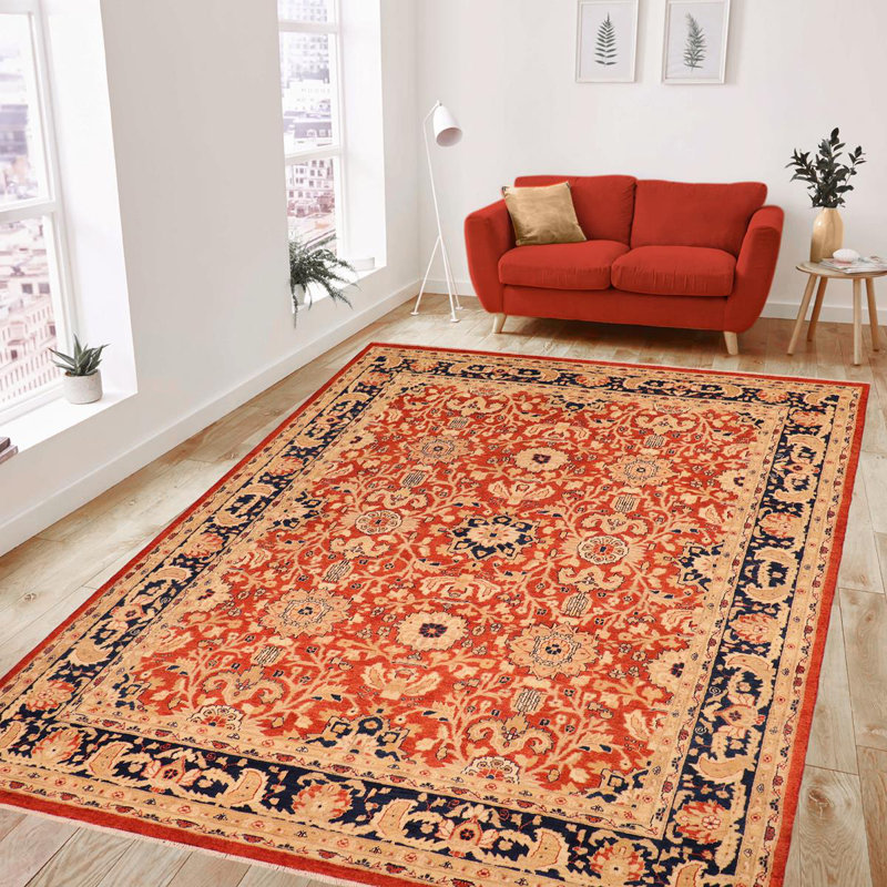 Tapis oriental rouge en laine noué à la main 8 pi 1 po x 9 pi 8 po Silke