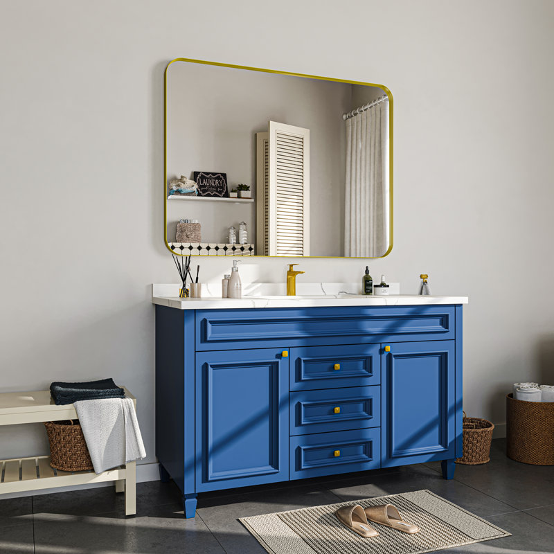 Tahleek Bathroom Aluminum Framed Rectangle Wall Mirror, Gold, 48" x 36"