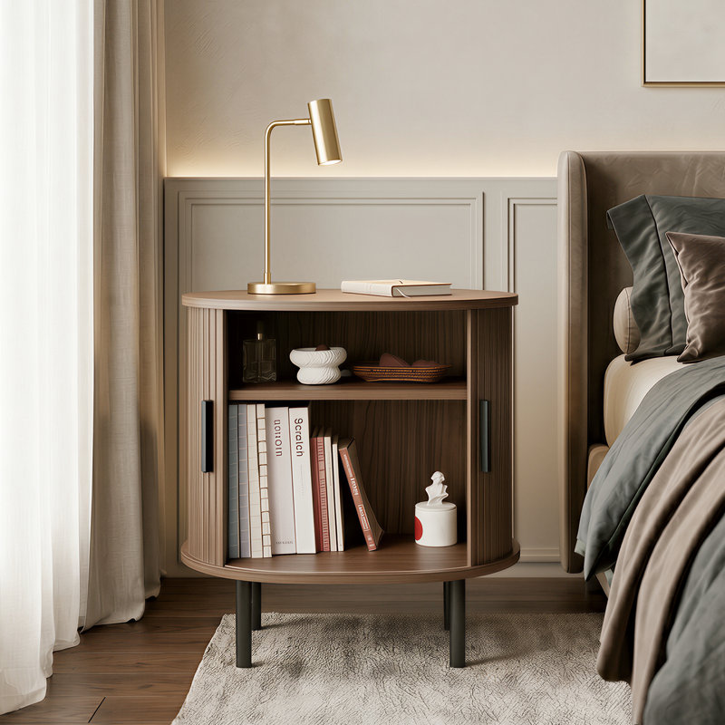 Table de chevet moderne de 21,65 po de style Mid-Century avec rangement et tablettes réglables, Noyer