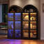 Vitrine de rangement arquée 71 "avec portes en verre, vitrine à 3 niveaux pour objets de collection-1288519485