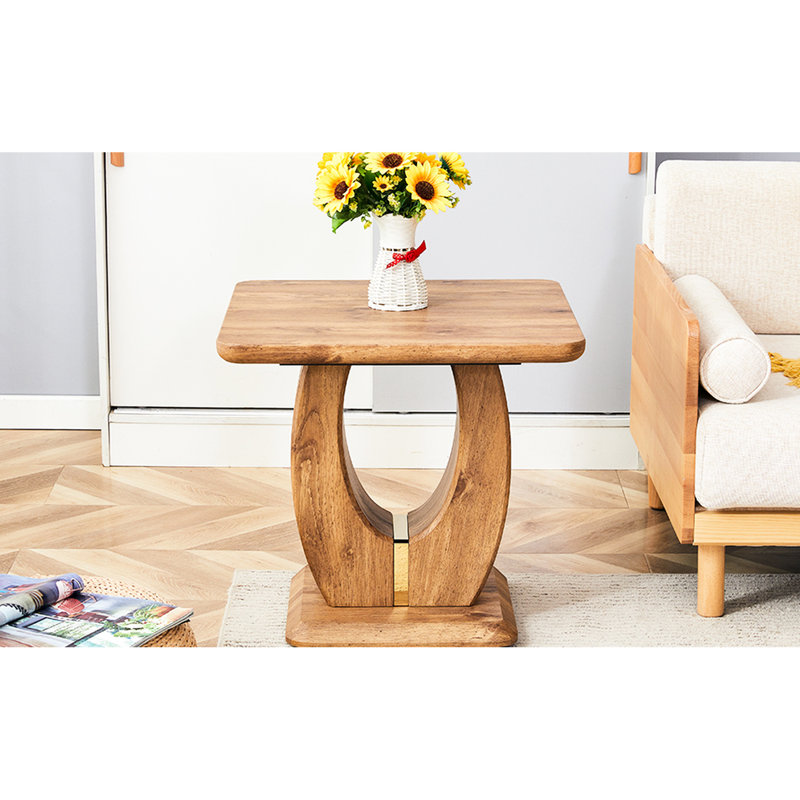 Table basse ergonomique en bois texturé, taille 23,6 x 23,6, bords arrondis, convient au coin salon côté minimaliste de 23,6 pouces de profondeur, 21,3 de hauteur, ajoute une atmosphère calme