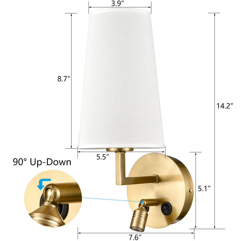 Jamiel LED Armed Sconce, White, Brass