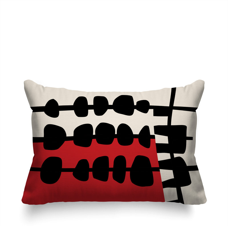 Oreiller rectangulaire réversible intérieur / extérieur Dola, Rouge / noir / blanc cassé, H 14 po x l 20 po