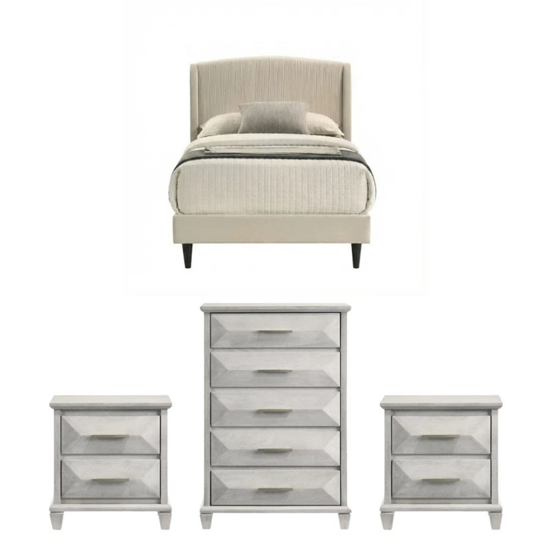 Jolande Contemporary 4 Pieces Bedroom Set, 4 Pcs: Bed, Chest, 2 Nightstands, Twin