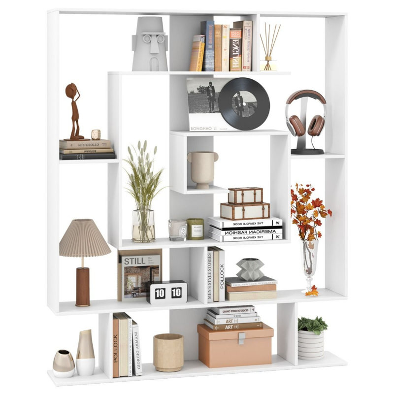 150cm H x 125cm W Geometric Bookcase, White