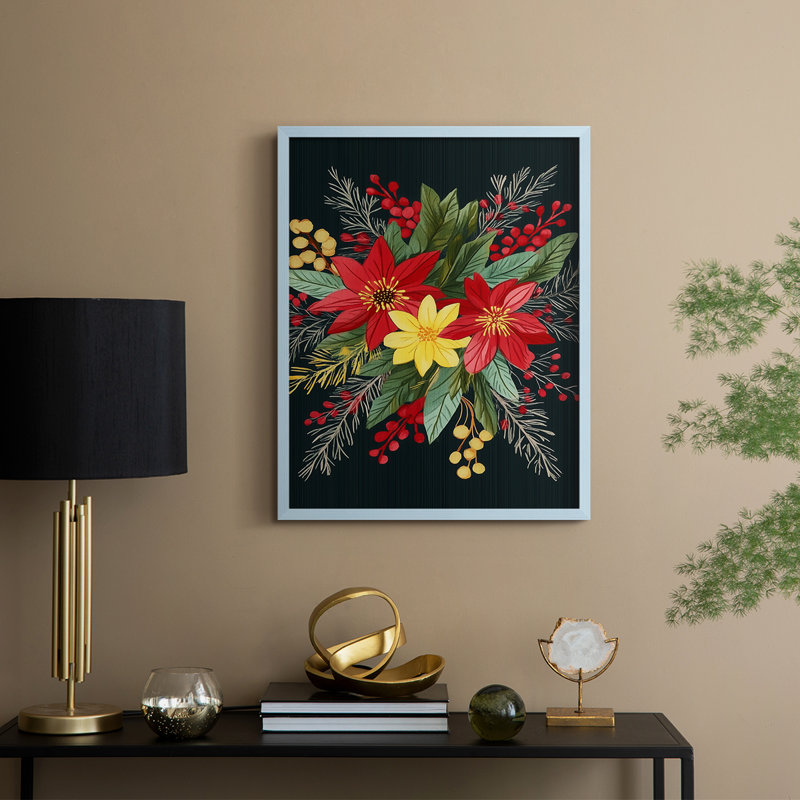 «Christmas Holiday», reproduction d'art encadrée CIX - bois massif, Bleu, H 21 po x l 17 po