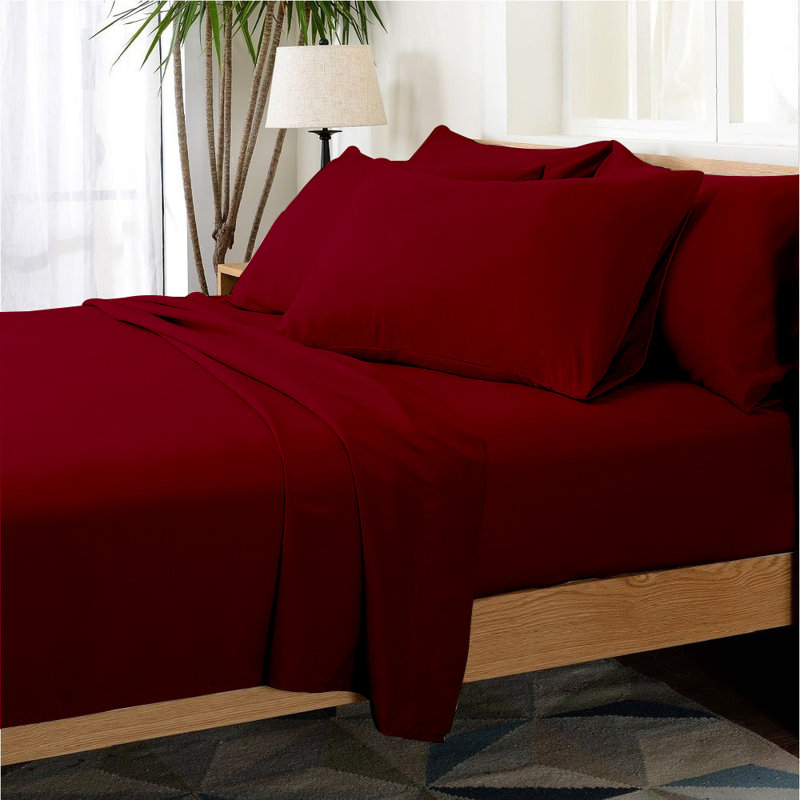 Microfiber Sheet Set, Cal.King Sheet Set+1Fitted Sheet+4Pillowcase, Burgundy