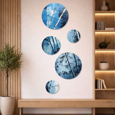 Serenity In Wild Blue Bamboo V - Bamboo Wall Art, ensemble de 5 - Ensemble d'art mural traditionnel 5 pièces