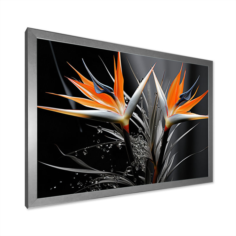 Oiseaux du paradis exotique - imprimé, H 30 po x l 40 po x P 1,5 po, Cadre photo argenté