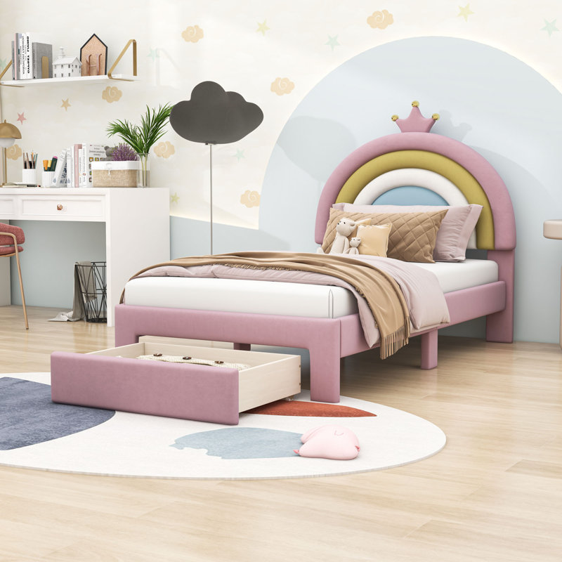 Wood Platform Bed with Storage Drawer, Twin