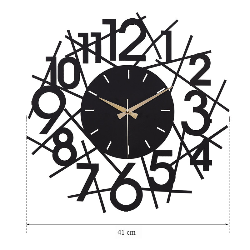 Elegant Decorative Metal Wall Clock, Black Finish, 16.1 x 16.1 inches | 100% Metal Construction, Thickness: 0.06 inches | Silent Mechanism, Requires 1 AA Battery (Not Included) | Perfect for Home & Office Décor