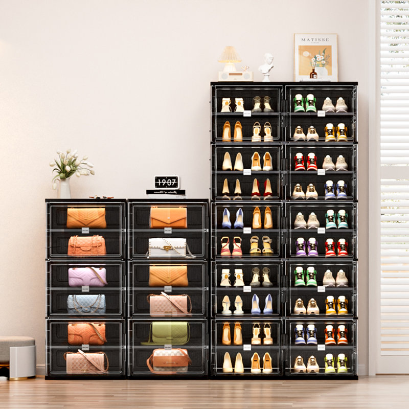 10 Tiers 20 Pairs Portable Shoe Organizer Storage Boxes With Magnetic Door, Free-standing Folding Shoe Rack For Closet Entryway Fits Size 12