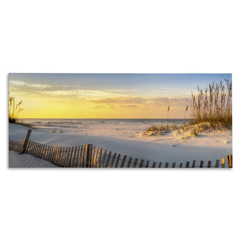 Panoramic Coastal Beach Sunrise Yellow Canvas Landscape Print