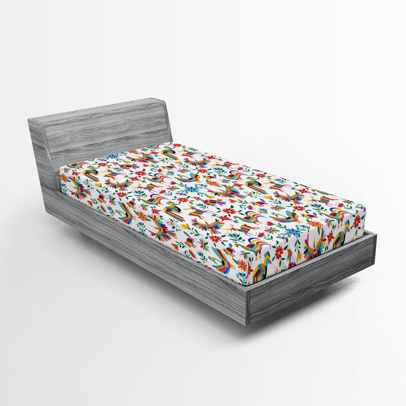 Drap-housse Ambesonne, paquet de 2, Drap-housse de taille simple, Blanc / rouge / vert / bleu floral 1