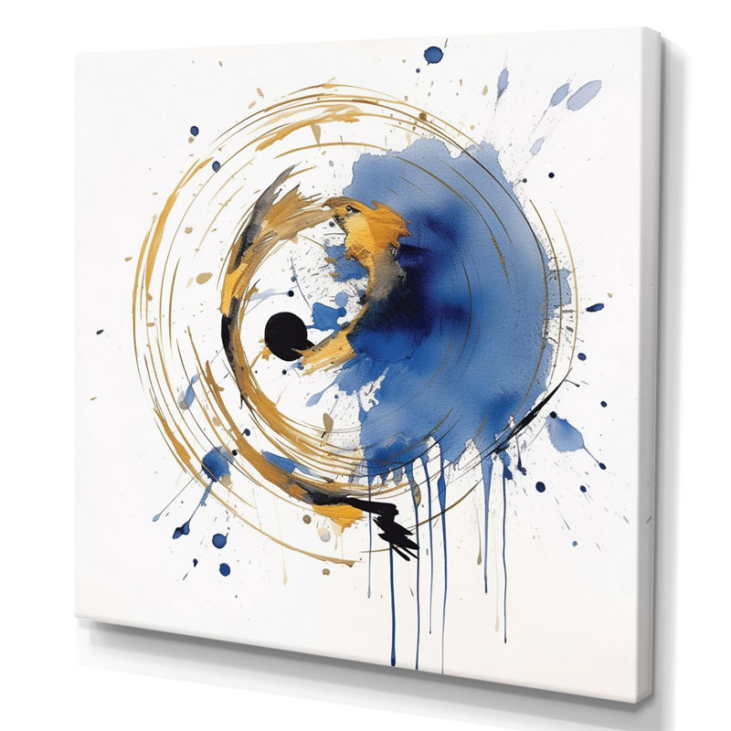 «Dark Blue & Gold Abstract Circle Texture», reproduction encadrée sur toile, Toile tendue, H 24 po x l 24 po