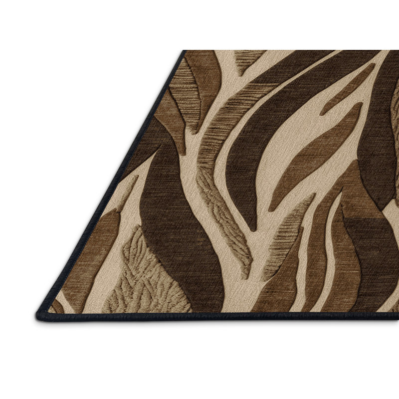 Machine Washable Nature Brown Area Rug, Round 3'
