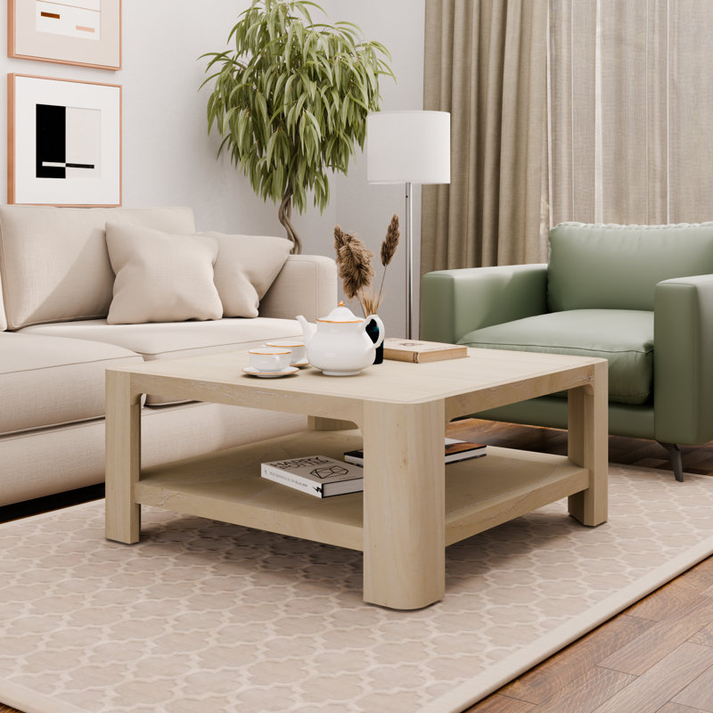 Lai Coffee Table With Open Shelf, Weathered Sand, Weathered Sand