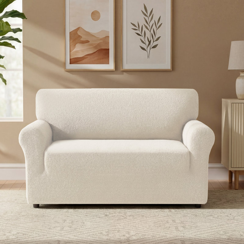 Housse de canapé en peluche élastique avec siège imperméable et lavable à la machine, H 40 po x l 66 po, Crème