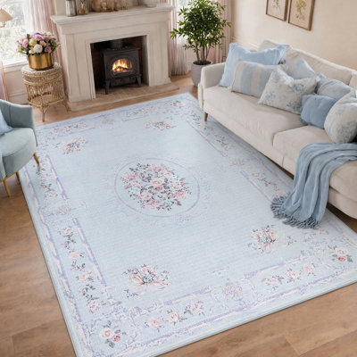 Tapis Boho Vintage, doux, floral, lavable, antidérapant, certifié Oeko-Tex