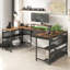 Bureau de jeu en U avec lumières DEL et prises de courant, bureau d'ordinateur en L rétro avec support pour moniteur et tablettes de rangement, poste de travail de bureau à domicile pour la chambre à coucher-1461057349