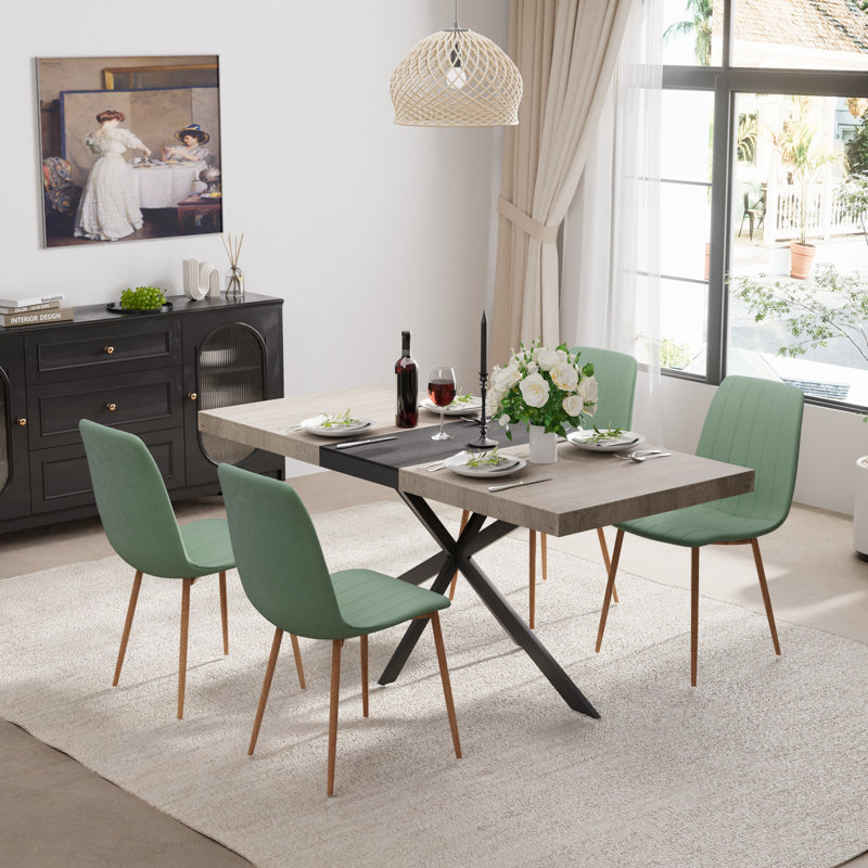 55-70in Rectangle Extendable Dining Table Set, Green/Gold, 5