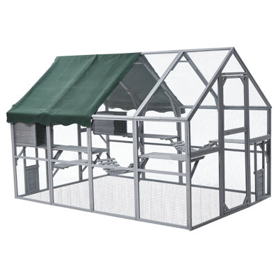 110" Large Outdoor Catio Enclosure, Walk-In Cat House with Lockable Doors, Multi-Level Cat Run with Ramps, Platforms & Rest Boxes for Cats and Small Animals