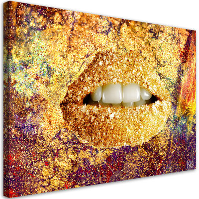 Abstract Golden Lips - Wrapped Canvas Print