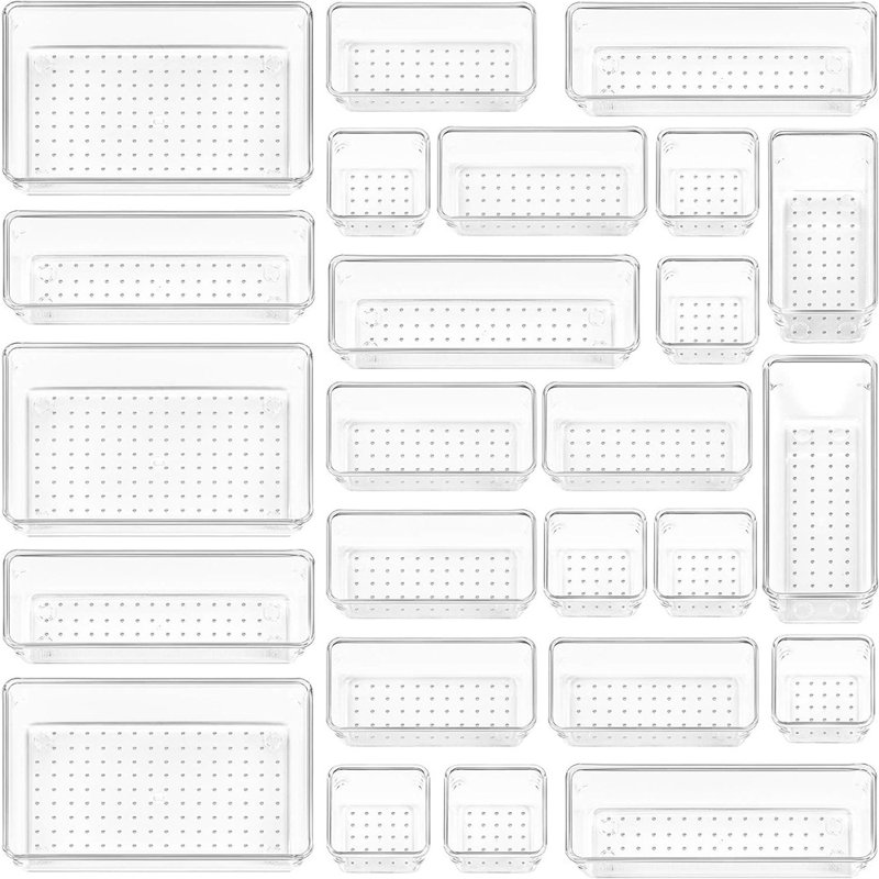 Ensemble de 25 organisateurs de tiroir en plastique transparent, ...