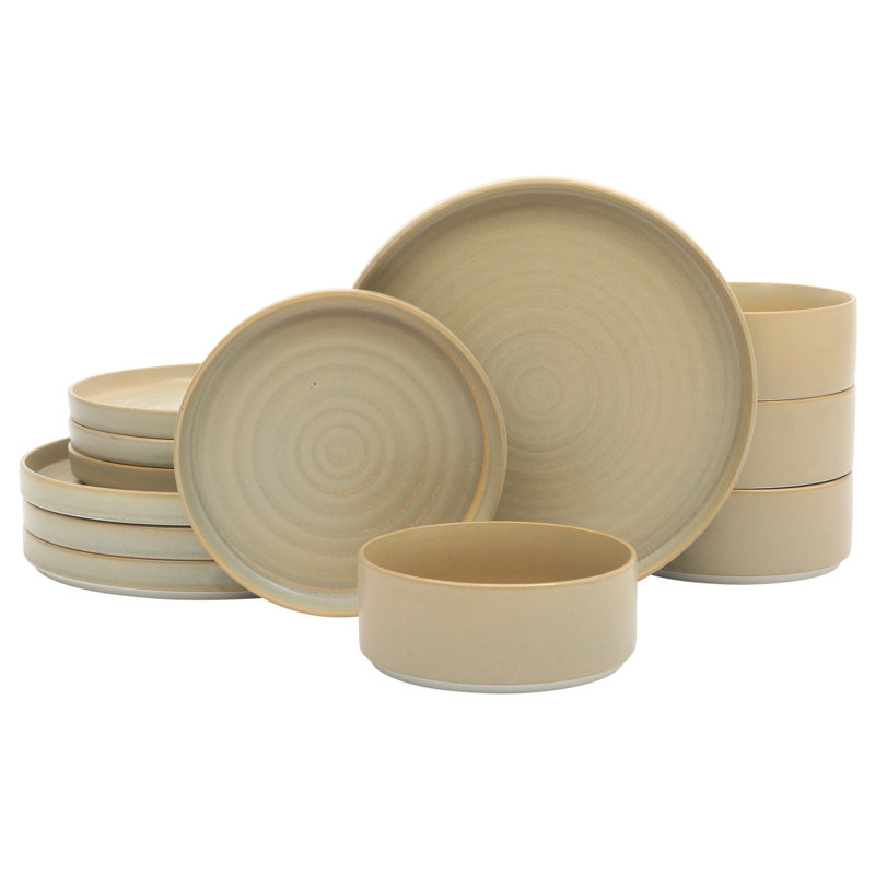 Service de vaisselle en porcelaine empilable réactive 12 pièces (service pour 4) Gibson Elite Echo Bay, Vert