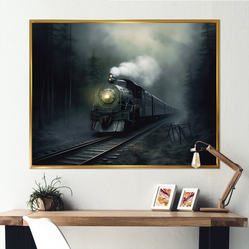 Train Atmospheric Whispers I - train, art mural, Cadre flottant doré, H 12 po x l 20 po x P 1 po