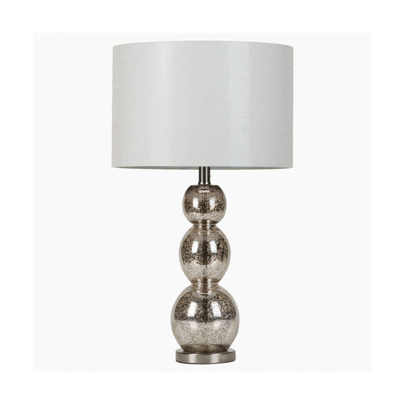 Antique Silver Sculpted Table Lamp with White Drum Shade