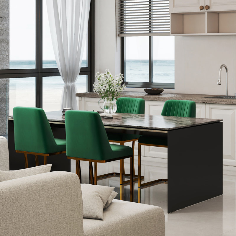 17.875'' H Modern Velvet Upholstered Dining Chair With Gold Metal Frame,, Green