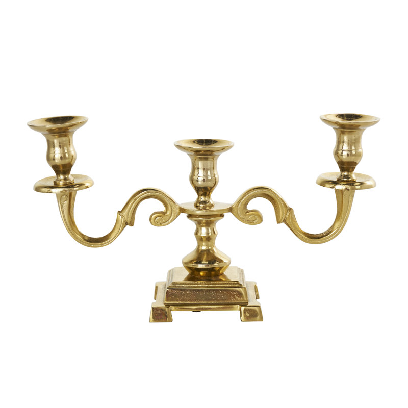 Aluminum Metal Scrolled Decorative Candelabra, Gold