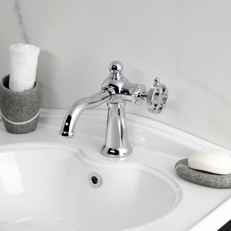 Kingston Brass Wendell Single-Handle 1-Hole Deck Mount Bathroom Faucet with Knurled Handle and Push Pop-Up Drain