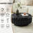 31.5" Round Fluted Coffee Table, Black Wood Drum Table-137411489