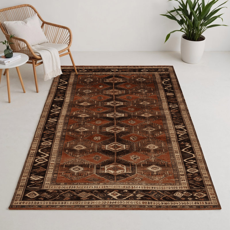 Turkish Brown Indoor and Outdoor Area Rug, Rectangle 5' x 7'