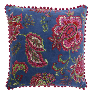 Floral Smoke Blue Circular Cushion