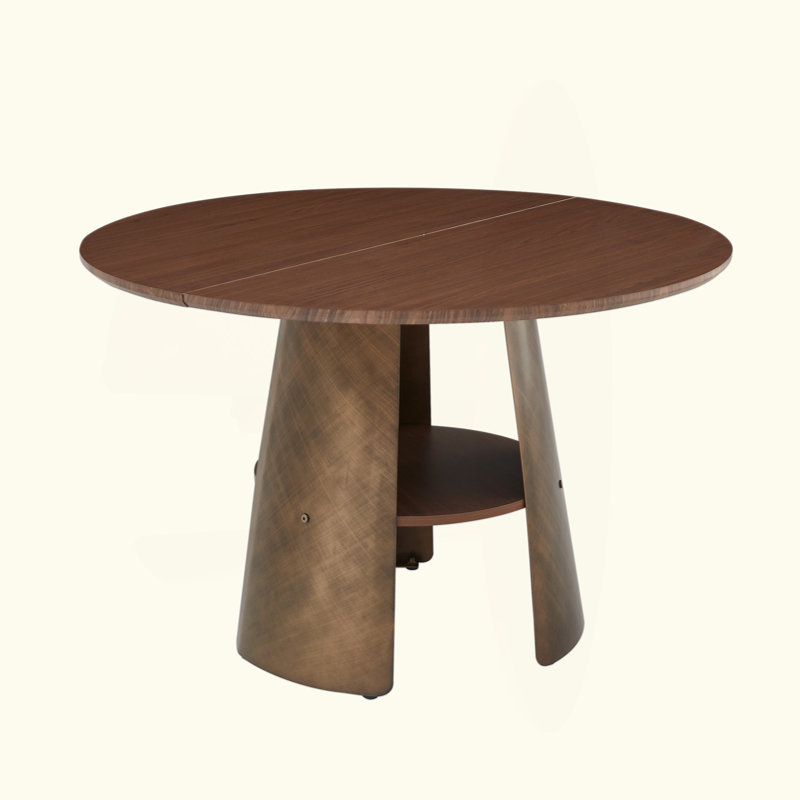 Table de salle à manger ronde, style rétro, texture brossée, convenant à 4 à 6 personnes, plateau de table en panneau de fibres à densité moyenne, structure en métal